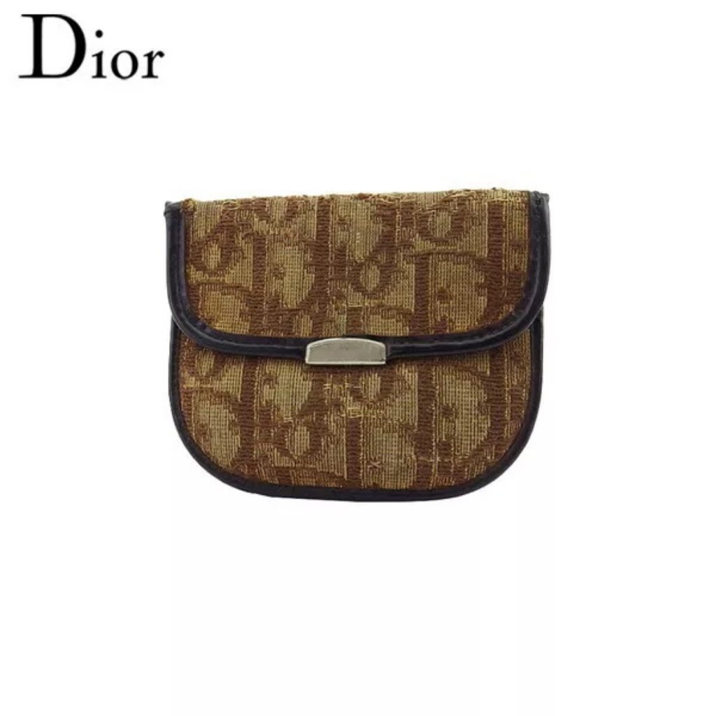 Dior Coin Case Trotter Beige Canvas X Leather Authentic Used T22350